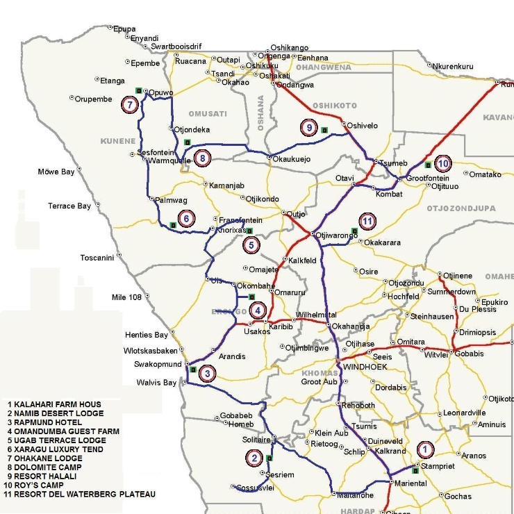 L'itinerario del nostro tour in Namibia